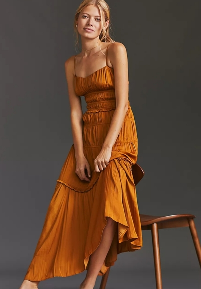 Anthropologie Ruched Slip Dress - bronze - Picture 2 of 9